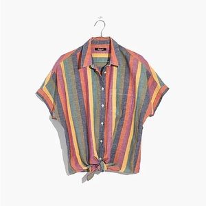 Madewell Short-Sleeve Tie-Front Shirt in Rainbow Stripe